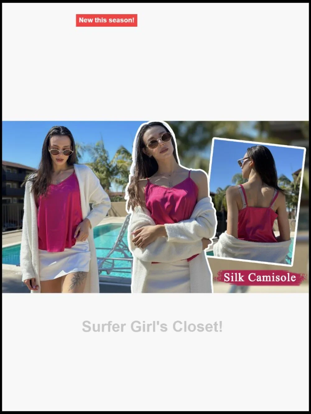 3 Pack Satin Camisole Tank Tops - V-Neck Adjustable Spaghetti Strap Blouses